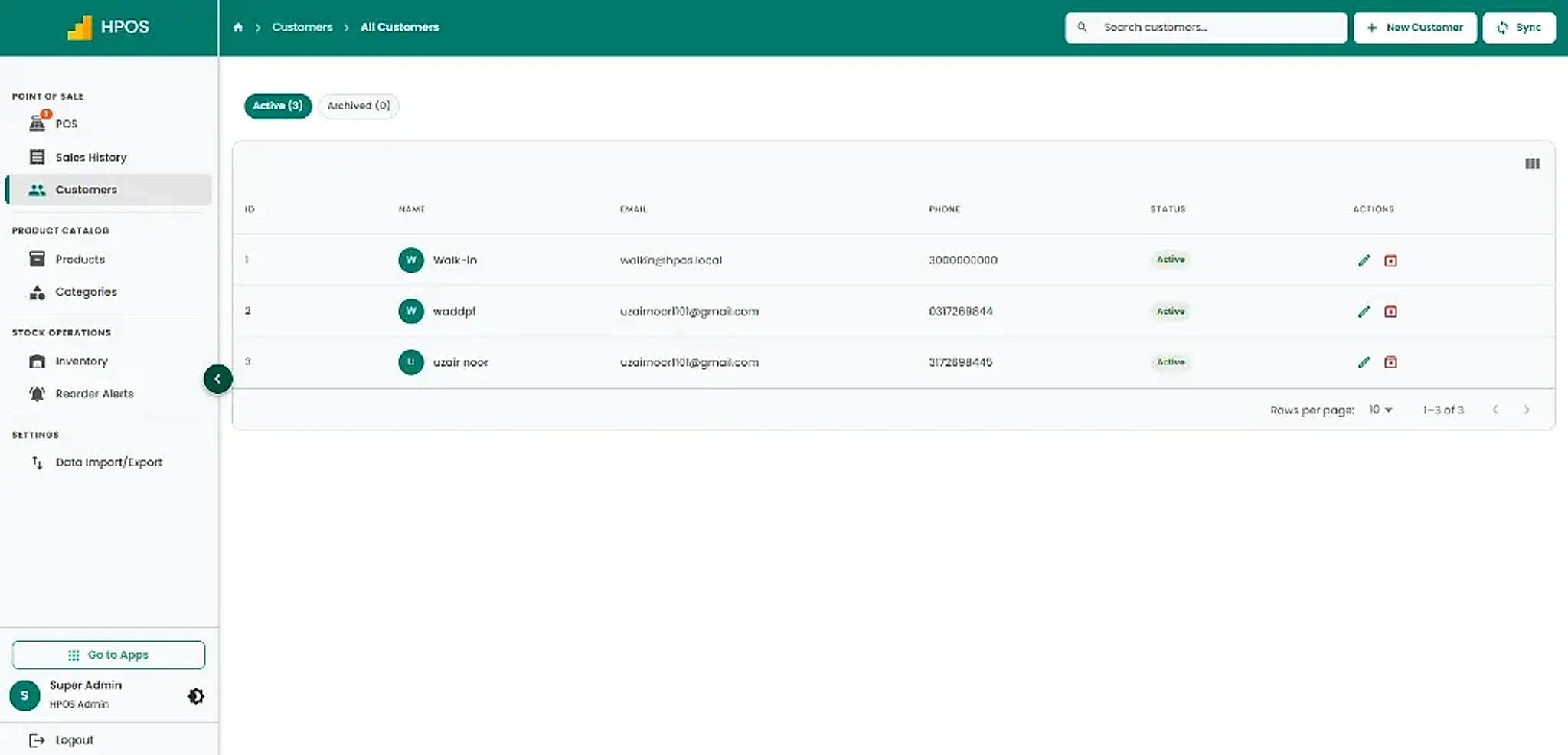 Hulm POS screen: Customer management