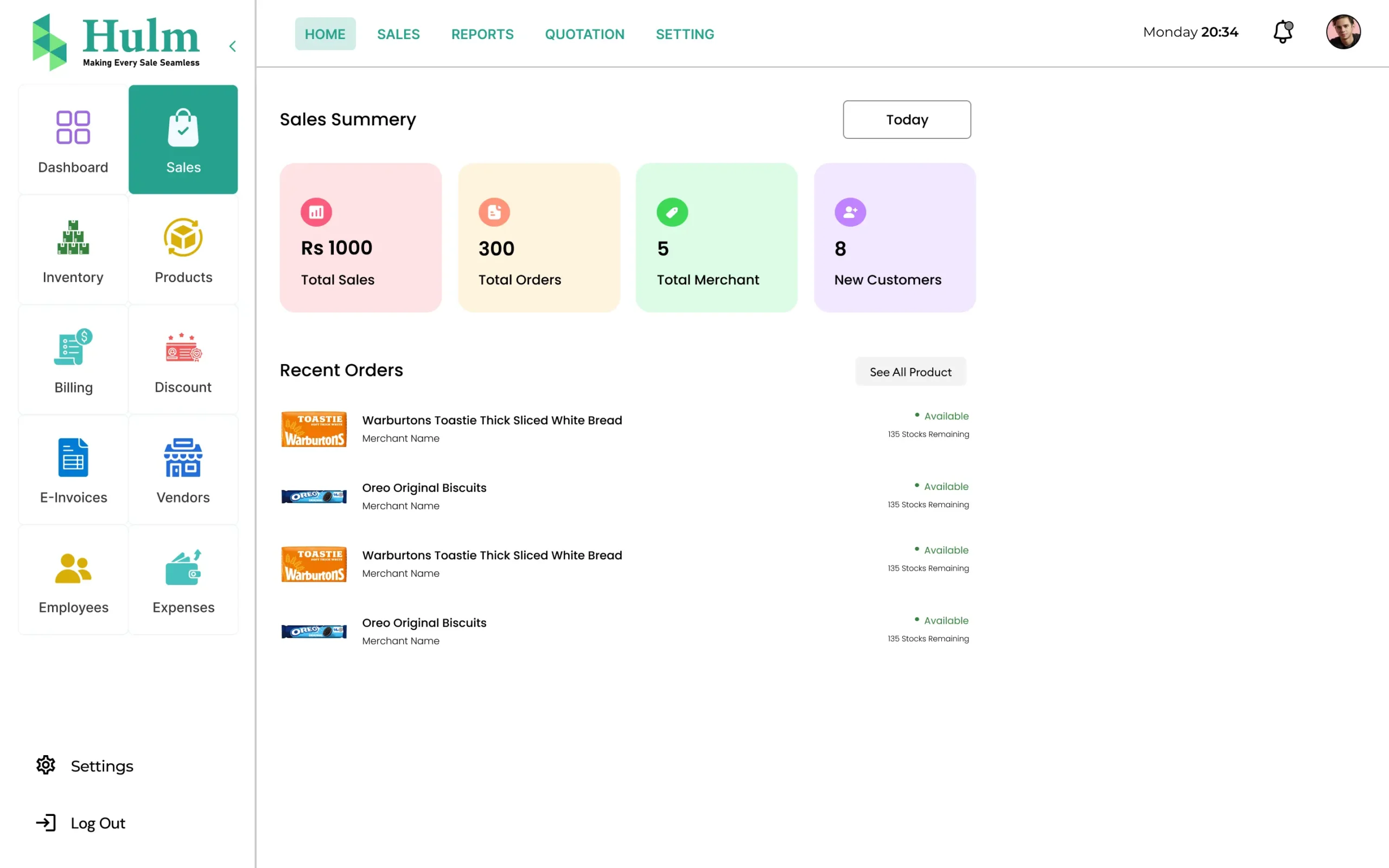 Hulm POS software sales dashboard