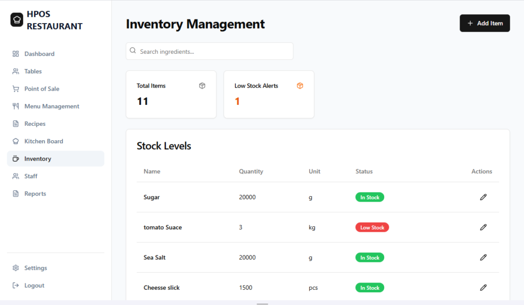 Hulm Restaurant POS Inventory Management