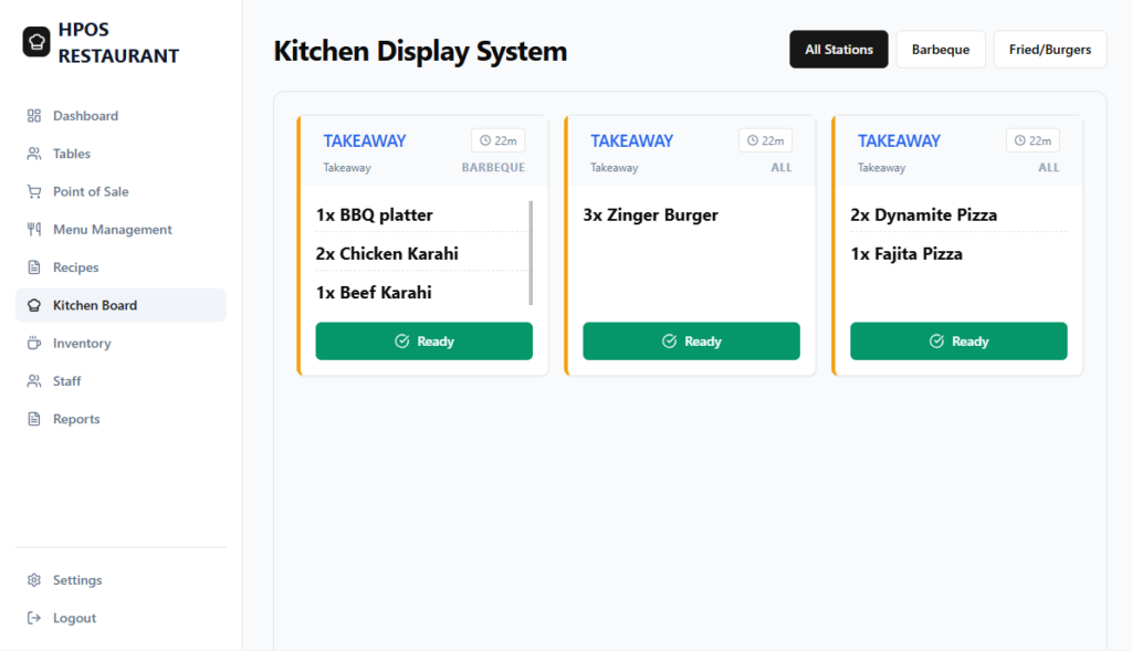 Hulm Restaurant POS Kitchen Board Management