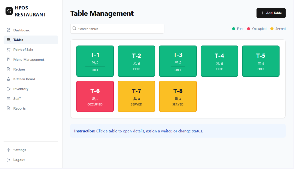 Hulm Restaurant POS Table Management