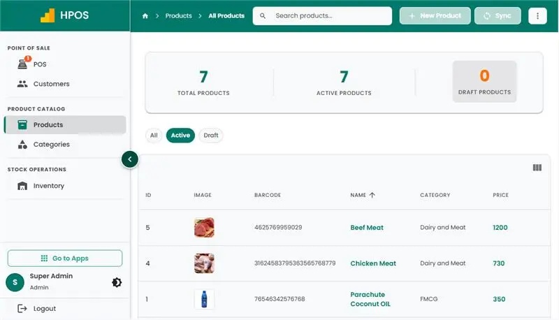 Hulm POS products manangement