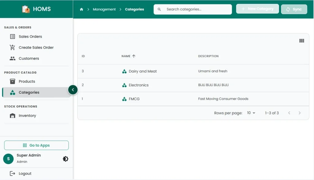 hulm solutions categories (sales order)
